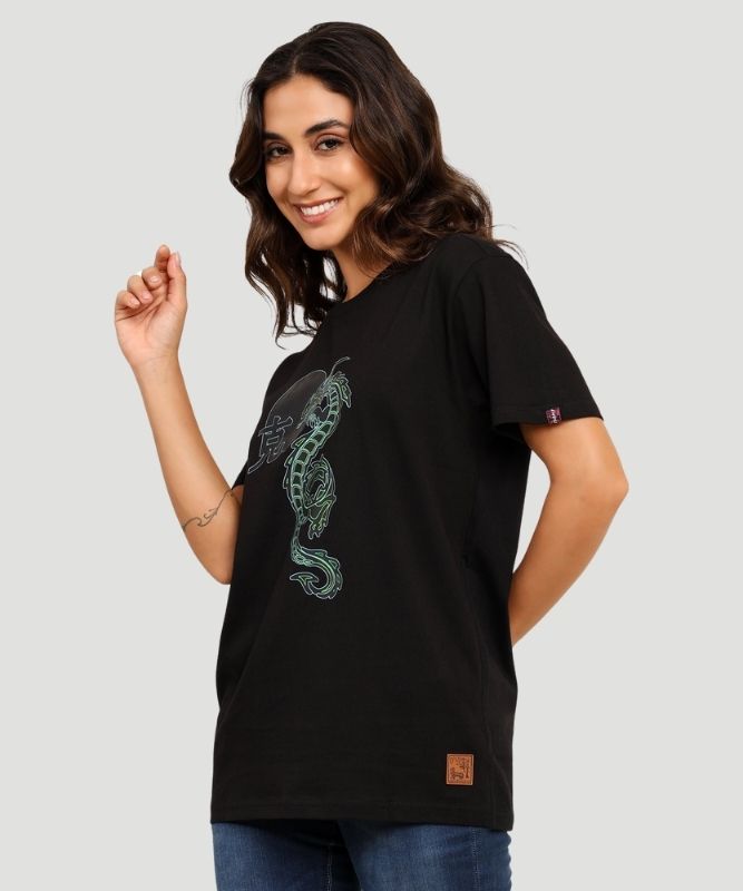 Women's Black Graphic Print Half Sleeves Oversized Fit T-Shirt